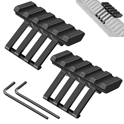 FENTUK Picatinny Offset Rail Mounts, 5 Slots 45 Degree Offset Picatinny Weaver Rail Mount Aluminum Low Profile Adapter for Flashlight Laser Sight Optics (5 Slot - 2 Pack)