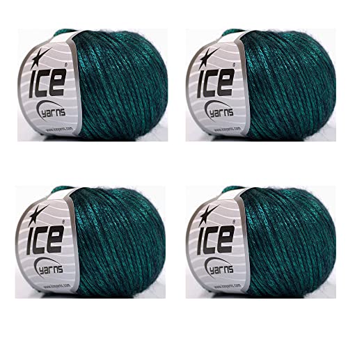 Ice Yarns Rock Star, Metallic Shine, Merino Wool Acrylic Polyamide Blend Yarn, 50 Gram (1.76 Ounces) 125 Yards (115 Meters) 4 Balls (Emerald Green, Black - 51555)