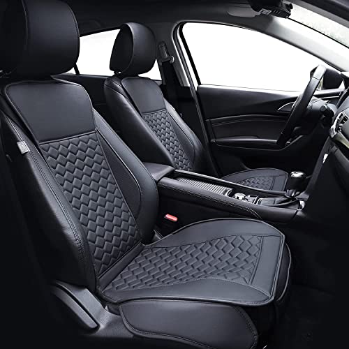 Elantrip 2PCs Front Car Seat Covers Leather Water Proof Seat Protector Universal fit for Most Cars SUVs and Trucks Black