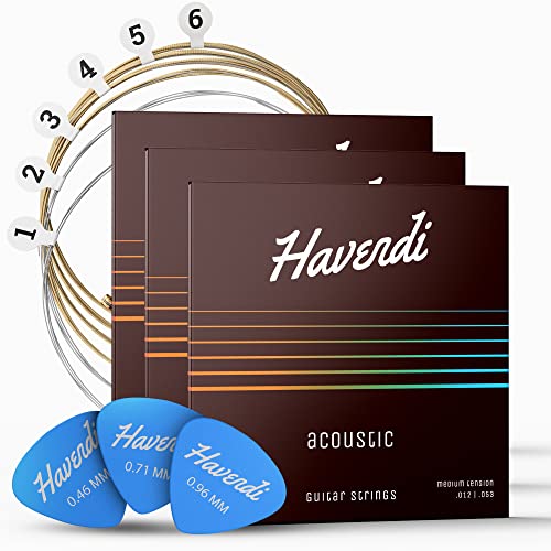 HAVENDI Guitar Strings acoustic guitar - brilliant sound quality steel strings for acoustic guitar coated with phosphor bronze (6 string set) incl. 3 picks