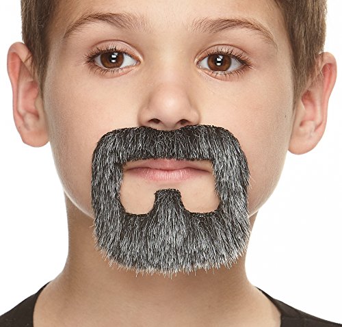 Mustaches Self Adhesive Inmate Fake Beard Goatee for Kids, Novelty, Small False Facial Hair, Costume Accessory for Children, Salt and Pepper Color