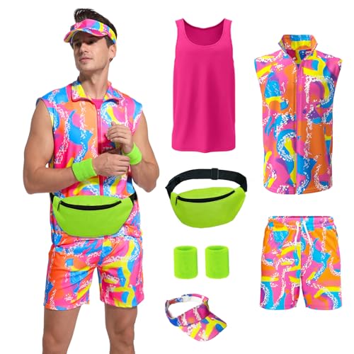 ZOKJFDK 80s Men Workout Costume Halloween Cosplay Couples Outfits 80s 90s Workout Costume Outfit Set for Adult Men (Large)