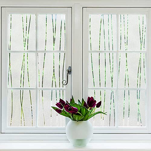 NINETREX Window Privacy Film Frosted Glass Window Film Sticker Decorative Coverings Non-Adhesive Heat Anti-UV for Home Office Living Room,Stripe Patterns，17.5 x 78.7Inches