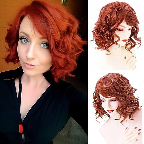 BESTUNG Short Red Wigs for Women Layered Natural Synthetic Curly Red Bob Hair Wig Full Head Halloween Costume Cosplay Wig (Fox Red)