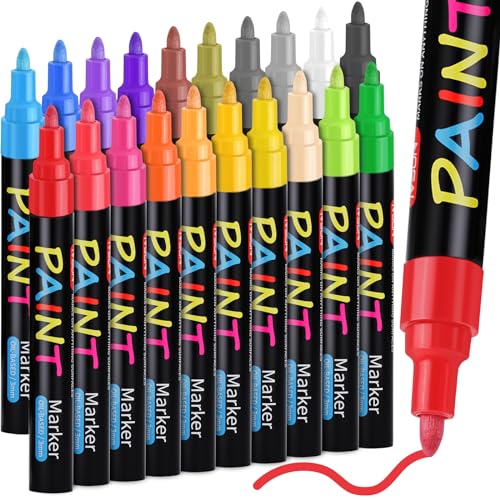 IVSUN Paint Pens Paint Markers,20 Colors Oil-Based Waterproof Paint Marker Pen Set, Never Fade Quick Dry and Permanent, Works on Rocks Painting, Wood, Fabric, Plastic, Canvas, Glass, Mugs