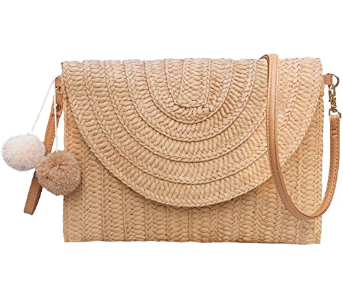 Dailyacc Straw Shoulder Bag For Women Woven Purse Beach Envelope Clutch Straws Wallet (Brown)