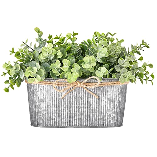 Dahey Artificial Eucalyptus Faux Plants Indoor for Farmhouse Home Decor Fake Potted Plants in Rustic Rectangular Pots Table Centerpiece for Office Bath Living Room Greenery Decor, 7' L x 4' H