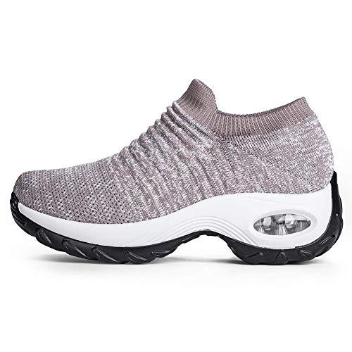 Women's Slip on Walking Shoes - Comfortable Loafers Casual Non-Slip Nursing Shoes Fashion Sneakers Platform Khaki,11