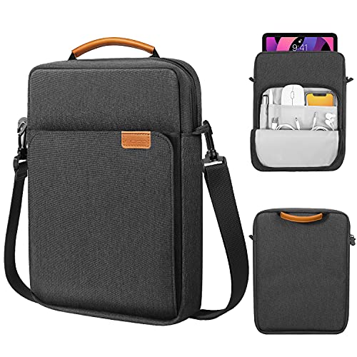 MoKo 9-11 Inch Tablet Sleeve Bag Handle Carrying Case with Shoulder Strap Fits New 11-inch iPad Pro M4/iPad Air M2, iPad 10th 10.9, iPad 9/8/7th 10.2, iPad Air 5/4th 10.9, Tab S8/S9 11, Black & Gray