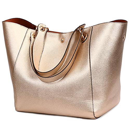 Pahajim Tote Handbags for Women Large Capacity Work PU Leather Bucket Purse Designer Satchel Hobo Shoulder Bags (Rose gold)