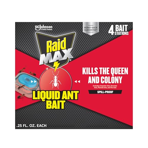 Raid Max Liquid Ant Bat, Kills Ants Where They Breed, for Indoor and Outdoor Use, 4 Bait Stations