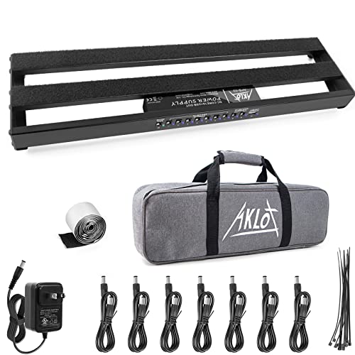 AKLOT Guitar Pedal Board with Built-in Power Supply Guitars Effect Pedalboard Aluminium Alloy Power Supply 19' x 5' with Bag, Pedal Cable, Velcro