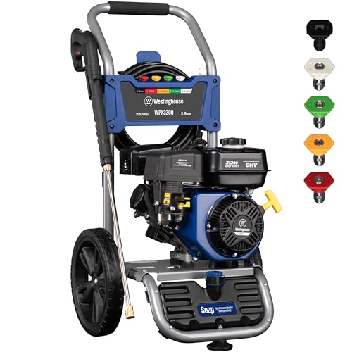Westinghouse WPX3200 Gas Pressure Washer, 3200 PSI and 2.5 Max GPM, Onboard Soap Tank, Spray Gun and Wand, 5 Nozzle Set, for Cars/Fences/Driveways/Homes/Patios/Furniture