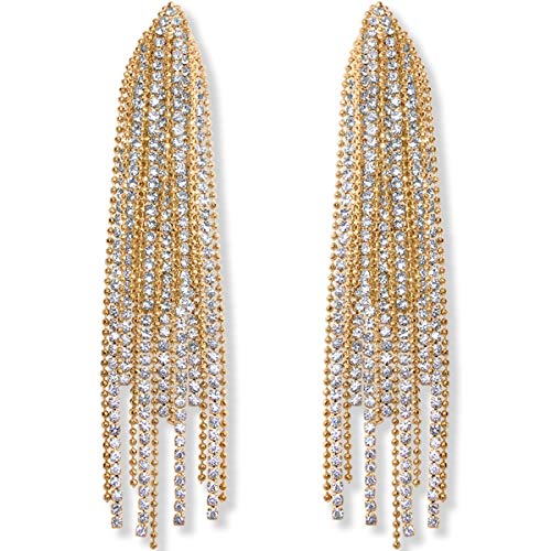 Humble Chic Simulated Diamond Earrings - Oversized Darling Waterfall Tassel CZ Statement Chandelier Studs, Cascade - Gold