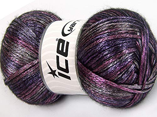 Glam Universe Pink, Black, Purple Variegated Metallic Sheen Fuzzy Nylon Wool Blend Yarn, 100 Grams, 250 Yards