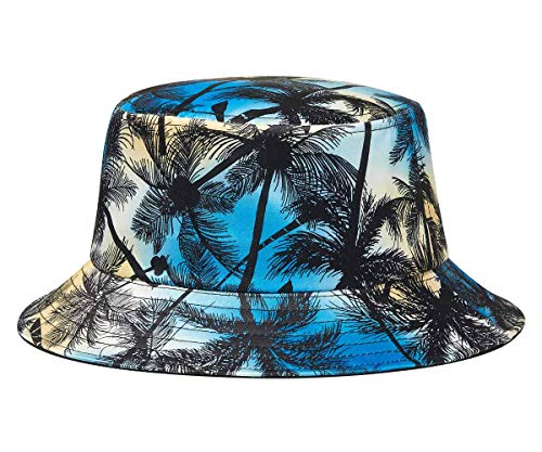 Quanhaigou Unisex Sun Hats, Cotton Beach Bucket Hat for Men Women,Summer Outdoor Boy's Girls Boonie Cap Breathable Packable (Palm Tree)