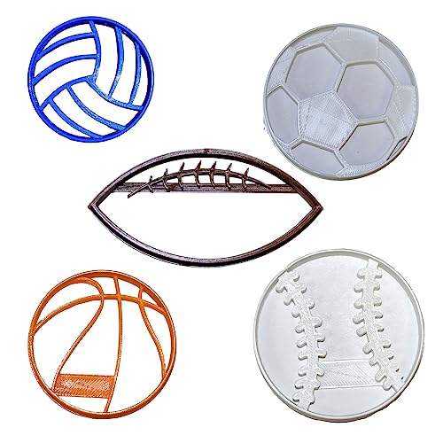 SPORTS BALLS VOLLEYBALL SOCCER FOOTBALL BASKETBALL SET OF 5 COOKIE CUTTERS MADE IN USA PR1079