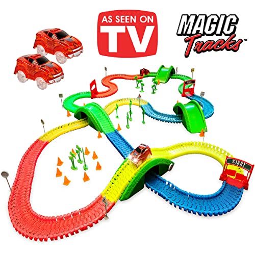 Ontel Magic Tracks Mega Xtreme with 2 Race Car and 18 ft of Flexible, Bendable Glow in the Dark Racetrack, As Seen on TV