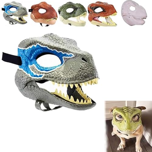 Dog Dinosaur Mask, 2024 New Dog Dinosaur Mask, Dinosaur Mask Moving Jaw, Dinosaur Mask with Opening Jaw Animal Masks (Blue)