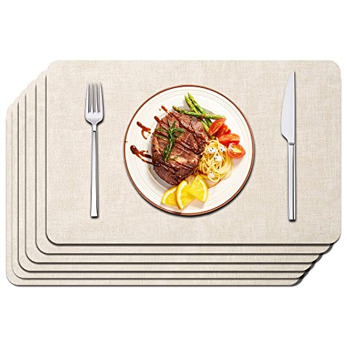 Maxpearl Faux Leather Placemats Set of 6 - Waterproof - Wipe Clean - Heat Resistant - Anti Slip Dining Table Place Mats, Suitable for Indoor & Outdoor Use, 17’’×12’’, Beige