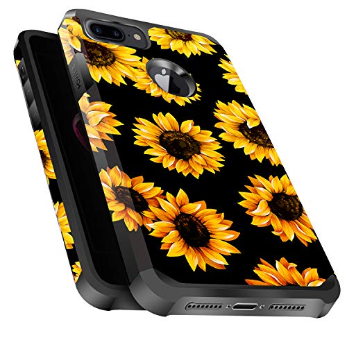 Miss Arts for iPhone 8 Plus Case, iPhone 7 Plus Case, iPhone 6 Plus Case, iPhone 6s Plus Case Man Slim Anti-Scratch with [Drop Protection] Cute Girls Women Heavy Duty Dual Layer -Sunflower