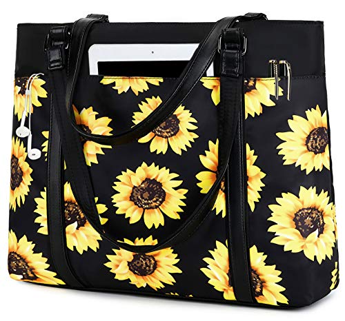 Women Laptop Tote Bag for Work Sunflower Handbag Purse Shoulder Bag Lightweight Nylon Laptop Bag for 15.6 Inch