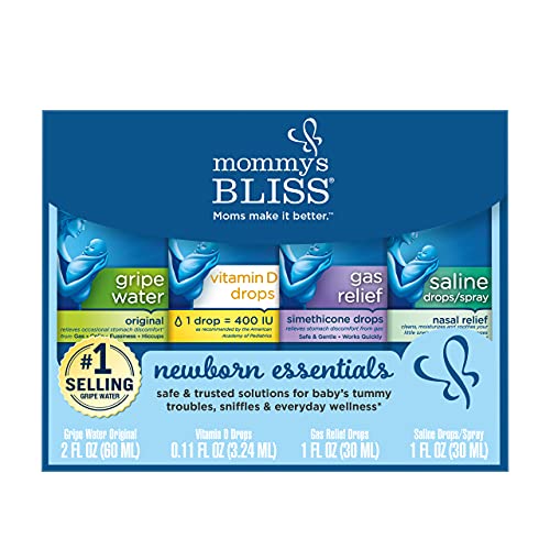 Mommy's Bliss Newborn Essentials Gift Set, Includes Gripe Water, Baby Vitamin D / Gas Drops and Gentle Saline Drops/Spray