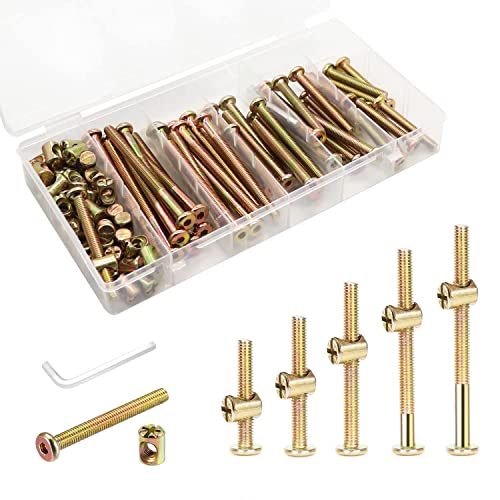 Crib Screws Hardware Replacement Kit - 16 Set Baby Bed Frame Bolts &Barrel Nuts Set for Delta/Graco/Dream On Me, M6x40mm/ 50mm/ 60mm/ 70mm/ 80mm Hex Drive Socket Cap Screws Barrel Nuts