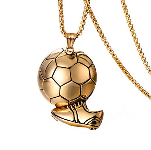 PAMTIER Mens Stainless Steel Vintage Punk Gothic Biker Soccer Ball Shoe Pendant Necklace Hip Hop Style Free Rolo Chain Gold