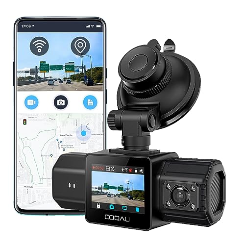 COOAU Dual Dash Cam 2.5K+1080P, Dash Cam Front and Inside, Built-in GPS and WiFi, Dash Camera for Cars, Perfect for Uber and Taxi Drivers, Night Vision, Accident Record, 24Hr Parking Mode