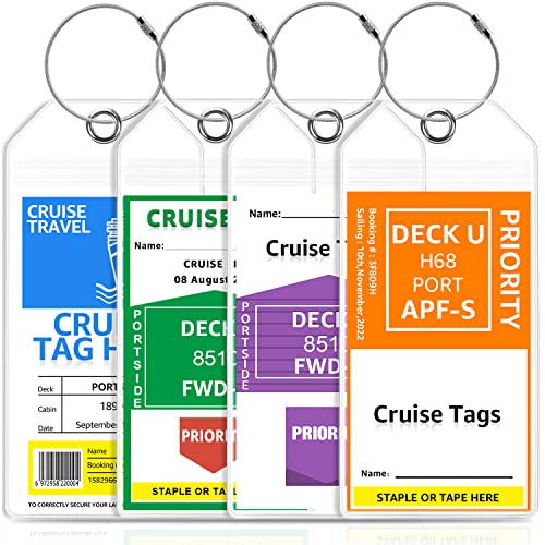 Premium Cruise Luggage Tags Holder for Carnival, NCL, Princess, MSC Cruise Ships Essentials in 2023-2024 by GOSGOONE, Clear Wide Cruise Tag Holders with Zip Seal & Reusable (4 Pack)