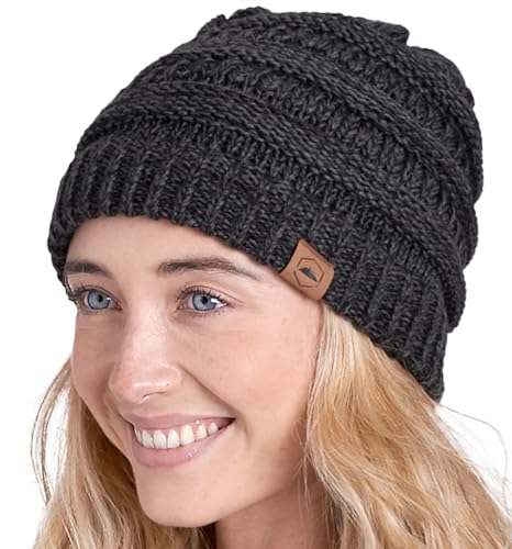 Tough Headwear Womens Winter Hat - Warm Chunky Cable Knit Beanies - Winter Beanie Hats for Women Cold Weather - Beanies Women Black Gray