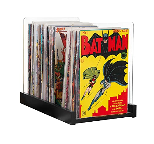 Comic Book Storage Holder,Display Case for Collectors – Patent Pending Wood & Acrylic Comics Box, Bin & Organizer,Stores Up To 150 Issues,14.5x8 Inches (Black)