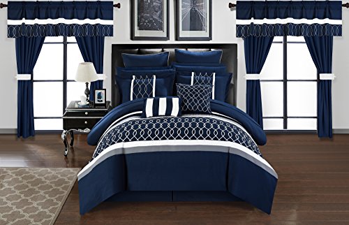 Chic Home Dinah 24 Piece Bed in a Bag Comforter Set, Queen, Blue