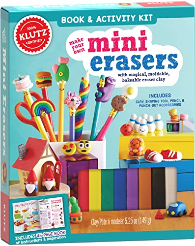 KLUTZ Make Your Own Mini Erasers Toy includes (8)colors of eraser clay^pencil^clay shaping tool^(2)sheets of papercraft displays