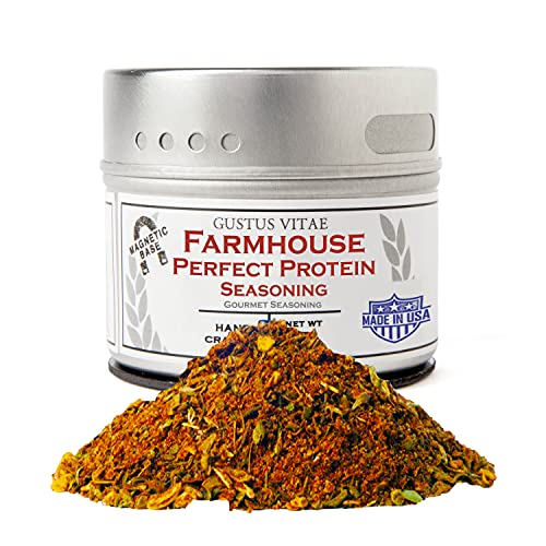 Farmhouse Perfect Protein Seasoning - Authentic Gourmet Spice Mix & Artisanal Seasoning - Non GMO- 2.5 oz - Small Batch - Magnetic Tin - Gustus Vitae