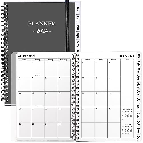Veiai 2024 Planner,January - December, Wirebound,Weekly and Monthly with Monthly Tabs Planner, Frosted Cover,6.5'x8.5', Twin-Wire Binding Calendar Notebook (Black)