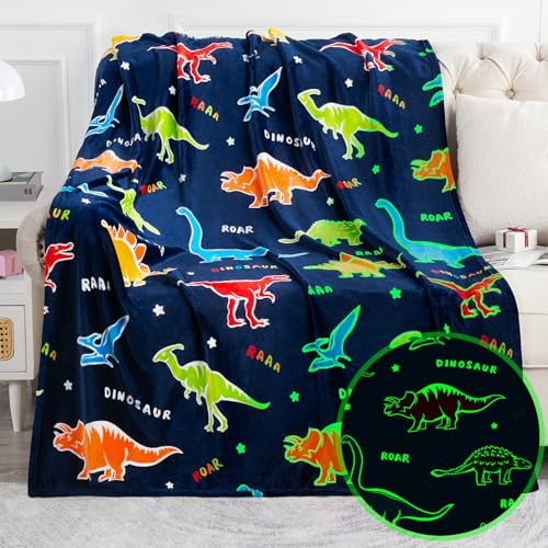 Dinosaur Gifts Toys for Kids Boys - Glow in The Dark Blanket Dino Throw Age 1-13 Years Old Toddler Teen Son Girls Present Birthday Christmas Halloween Valentine's Day Easter Teenager Child Gift