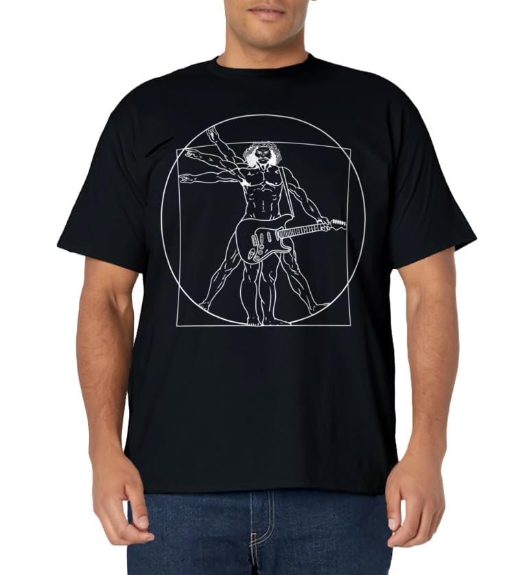 Guitar Shirt Da Vinci Vitruvian Man Guitar Player Musicians T-Shirt