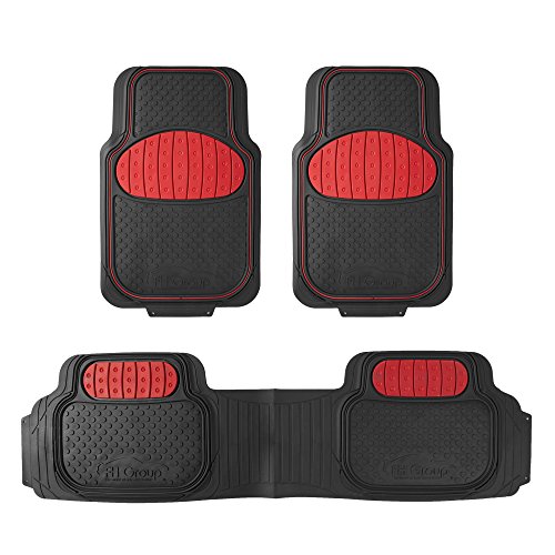 FH Group Car Floor Mats - Heavy-Duty Rubber Floor Mats for Cars, Universal Fit Full Set, Trimmable Automotive Floor Mats, Climaproof Floor Mats for Most Sedan, SUV, Truck Floor Mats Red