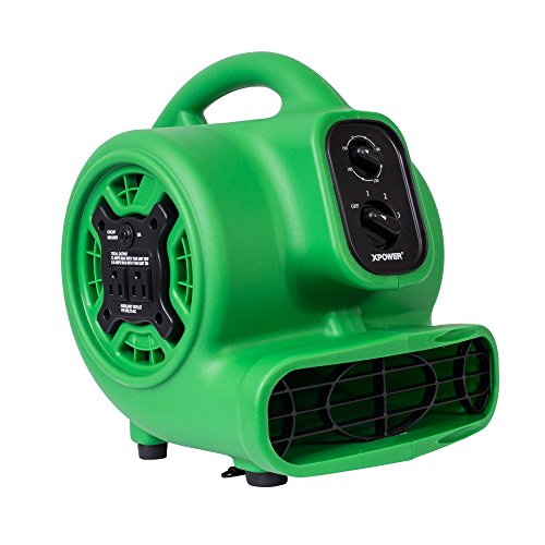 XPOWER P-230AT Mini Mighty 1/4 HP 925 CFM Centrifugal Air Mover, Carpet Dryer, Floor Fan, Blower, Stackable, Daisy Chain, for Water Damage Restoration, Janitorial, Plumbing, Home Use, Green