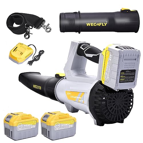 WeGofly 500 CFM Cordless Leaf Blower, 2 x 21V 6.0Ah Battery and Charger, Electric Leaf Blowers for Patio Cleaning, Lawn Care, Blowing Leaves and Snow