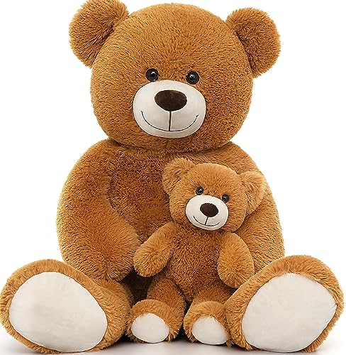 MorisMos Giant Teddy Bear Stuffed Animals, Soft Big Mommy and Baby Bear Plush, Large Brown Bear for Boys on Baby Shower Valentine Christmas, 39 Inch