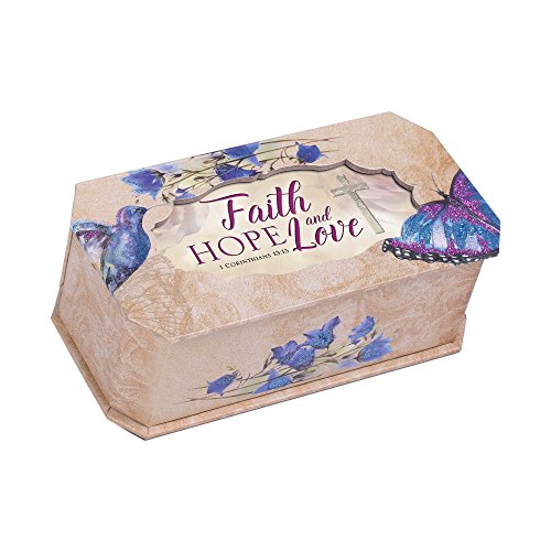 Cottage Garden Faith Hope and Love Butterfly and Bird Glitter Musical Box Plays Tune How Great Thou Art