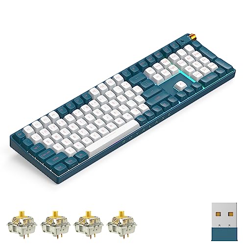 ROYALAXE R108 Wireless Mechanical Keyboard, Gateron G Pro 3.0 Yellow Switch, Hot Swappable Wired/Bluetooth/2.4G Wireless Keyboard with RGB Light for Windows & Mac, PBT Keycaps, Whale Blue