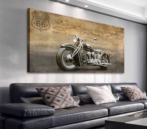 arteWOODS Vintage Motorcycle Canvas Wall Art - Historic Route 66 Retro Vehicle Pictures for Men Boys Bedroom Wall Decor Modern Motorcross Canvas Print Artwork Home Office Wall Decoration 20' x 40'