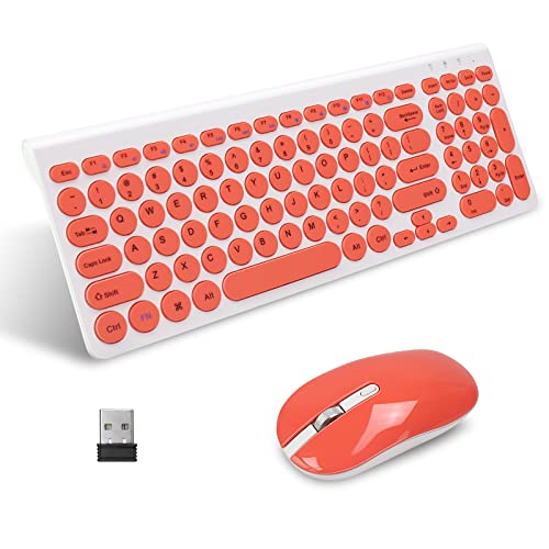 LeadsaiL Wireless Keyboard and Mouse Combo, Wireless USB Mouse and Computer Keyboard Set, Compact and Silent for Windows Laptop, Desktop, PC- Dark Orange