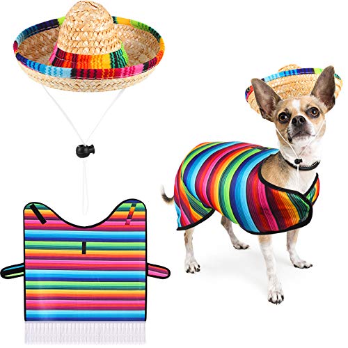 Weewooday Dog Multicolor Mexican Poncho & Straw Hat Costume, S, Adjustable, Pet Costume