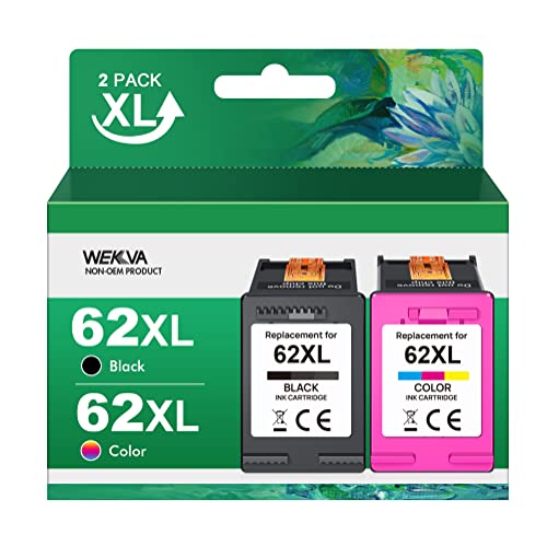 WEKVA 62XL Ink Cartridges Combo Pack Replacement for HP Ink 62 HP 62 Ink 62XL Ink Works with HP Envy 5540 5549 5640 5660 7640 7645 OfficeJet 5740 5741 8040 OfficeJet Mobile 250 200 Printer (2 Pack)