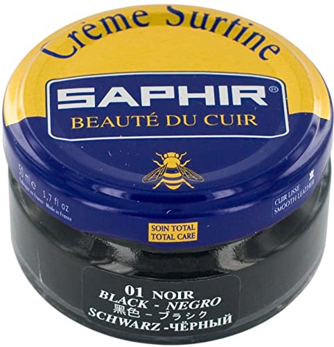 SAPHIR Creme Surfine Pommadier Shoe Polish - Beeswax Cream for Leather Products - Black